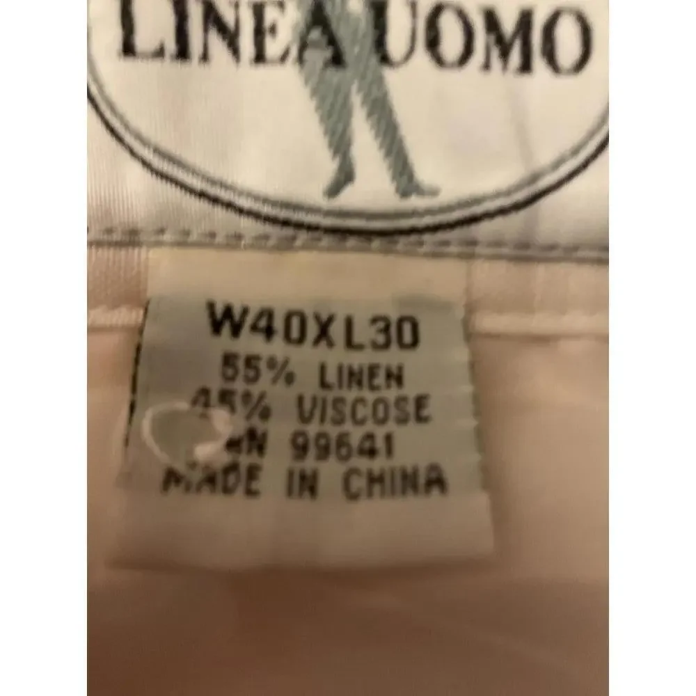 Linea Uomo Men's White Linen Blend  Lined Loose and Flowy Pants 40 x L30
